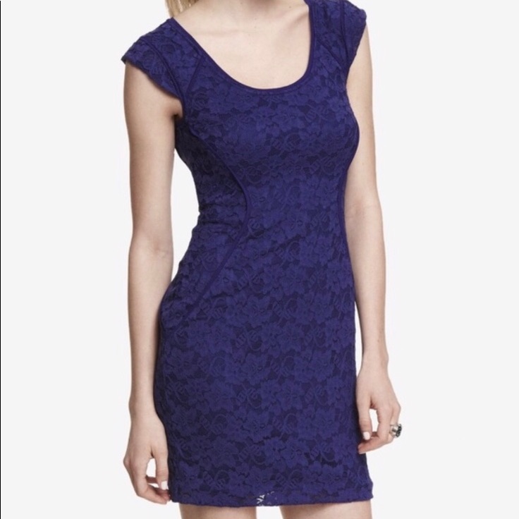 Express Blue Lace Cap Sleeve Dress Nwt